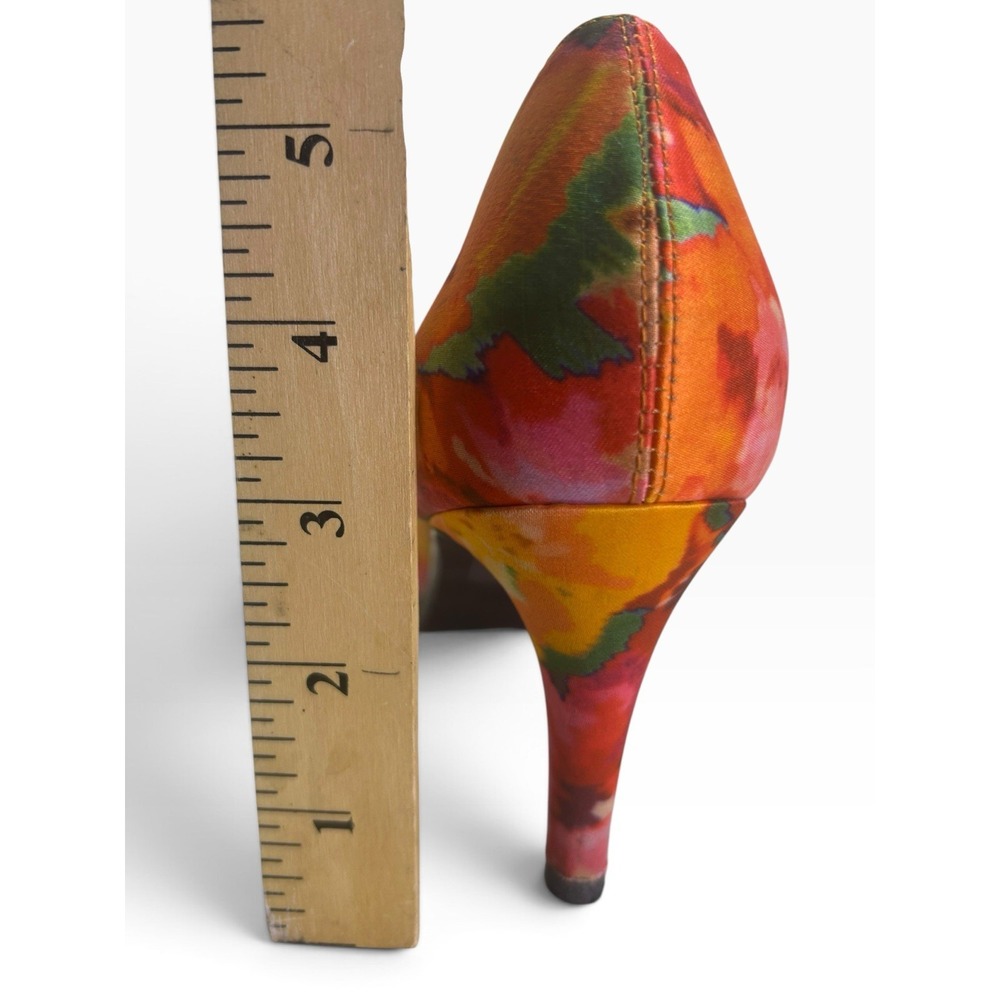 J. Renee Womens Triffle-JJ Floral Bow Pointed Toe Pumps Orange Red Satin 9.5 - Picture 4 of 8